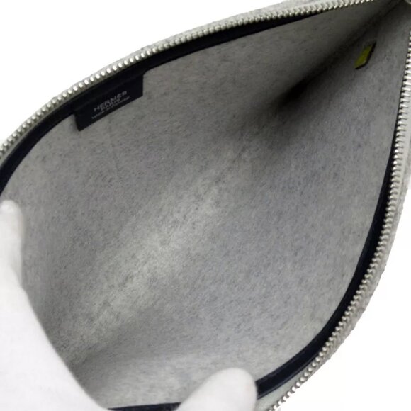 HERMES TooDoo Clutchbag gray x navy x yellow felt/VeauEpsom Leather - Picture 10 of 13